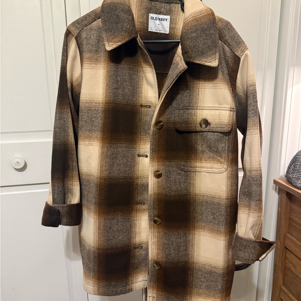 Old Navy Brown and Cream Checkered Coat
